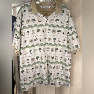 Palmland CLASSICS Polo Palm Tree Polo Shirt Size L Beige Green Tropical 90s